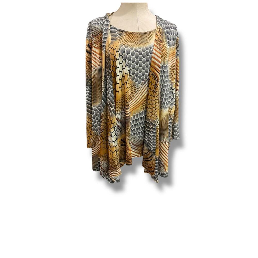 Size 3X LBisse Womens Shirt Pullover Faux Cardigan Abstract Reptile Print - Picture 2 of 7
